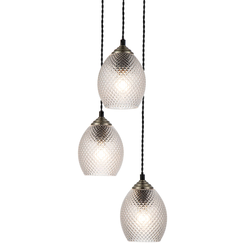 Cosylyte Lorne Matt Black Faceted Glass 3 Light Cluster Pendant Light Image 3