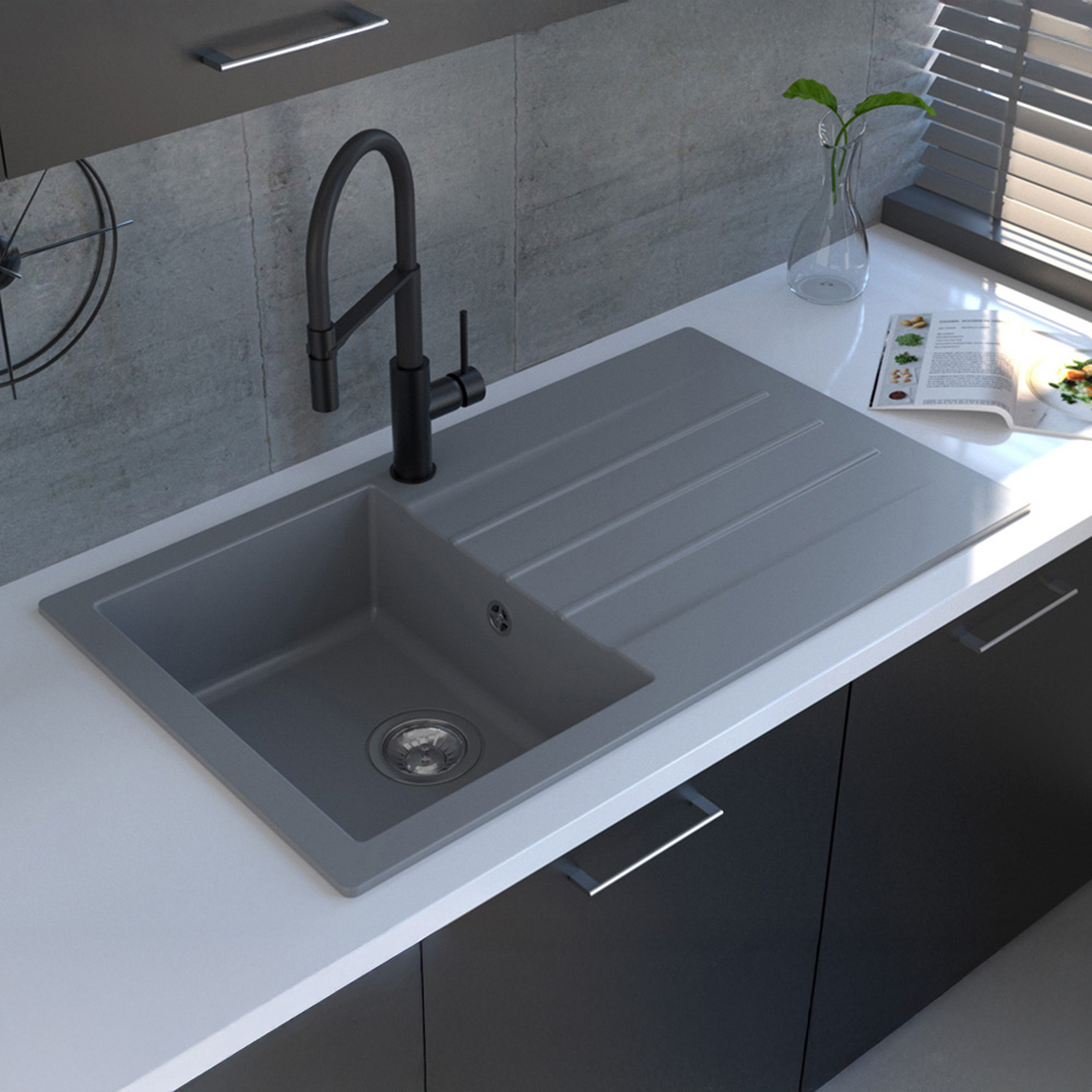 Reginox Valence 10 BS Grey Silvery Single Bowl Granite Sink 500 x 860mm Image 2