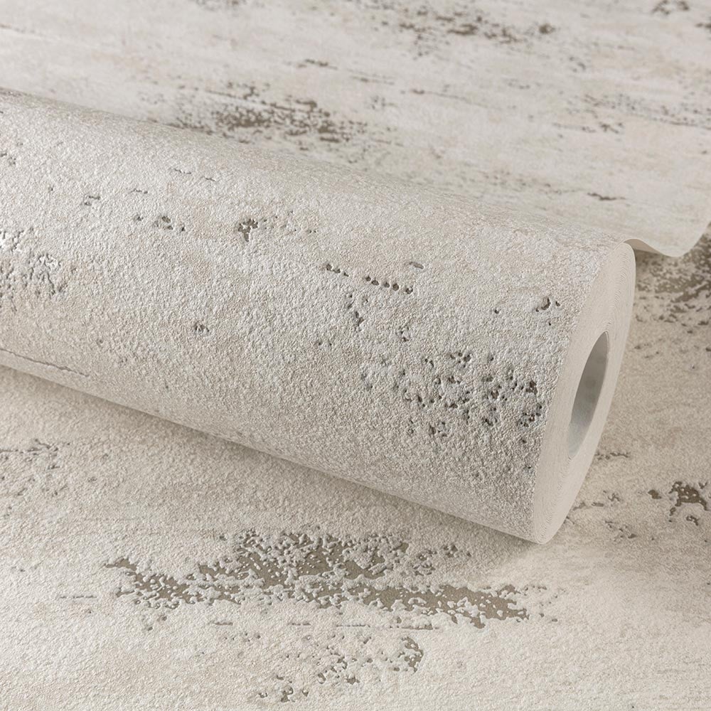 Grandeco On The Rocks Distressed Concrete Stone White and Silver Textured Wallpaper Image 2