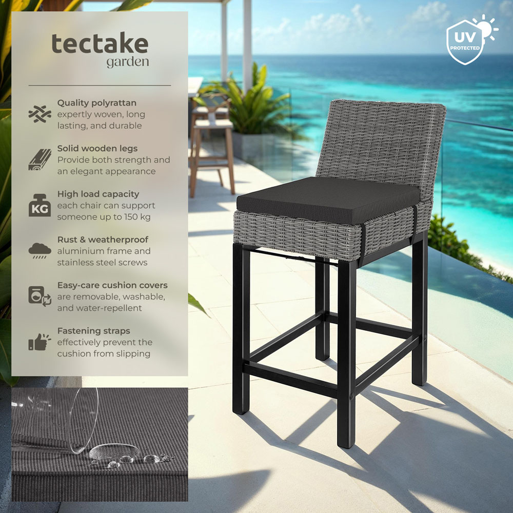 tectake Latina Grey Polyrattan and Aluminium Frame Bar Stool Image 6