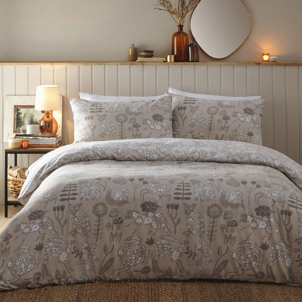 furn. Nook Woodland Double Greige Brushed Cotton Duvet Set Image 1