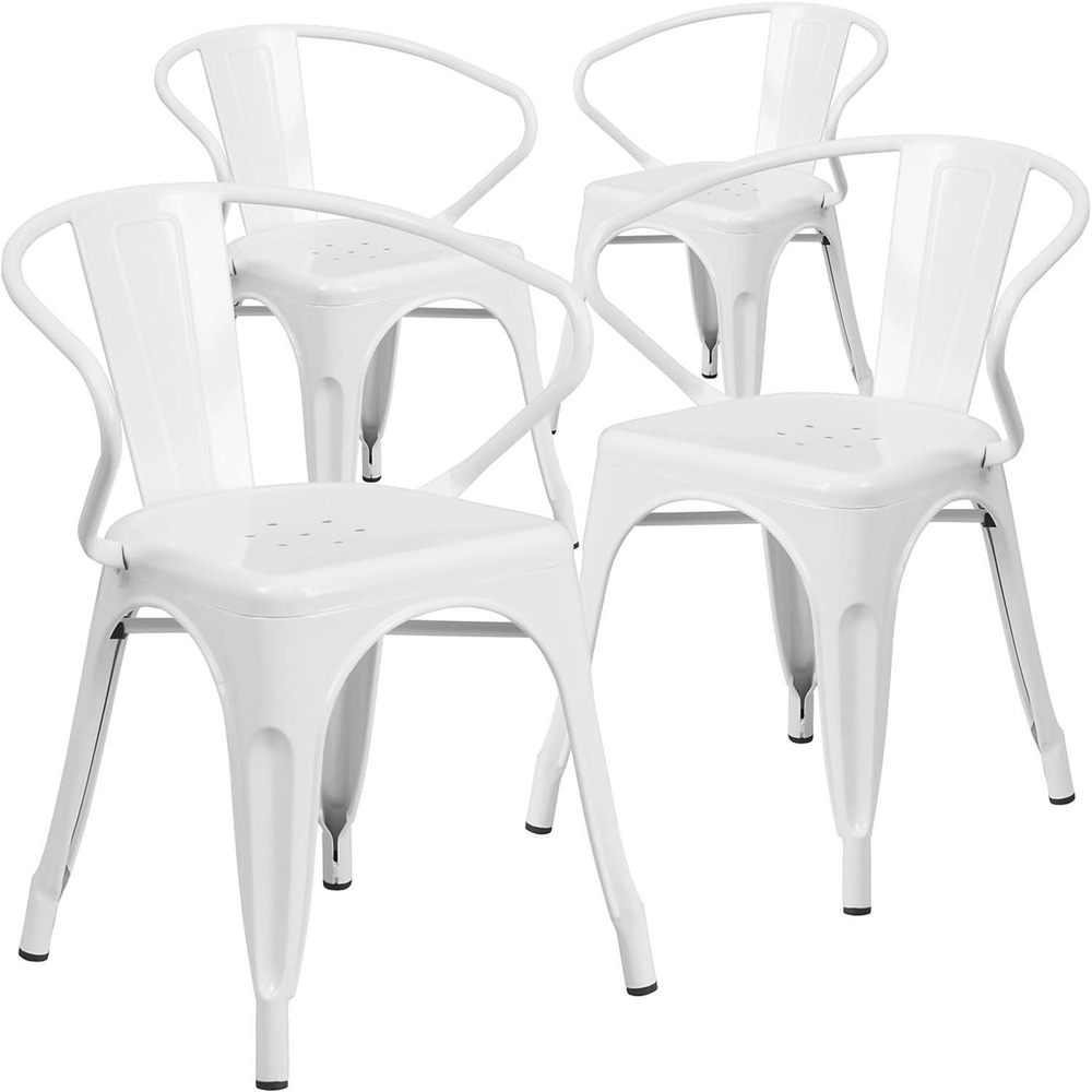 FWStyle Set of 4 White Galvanised Steel Ready Assembled Chairs Image 2