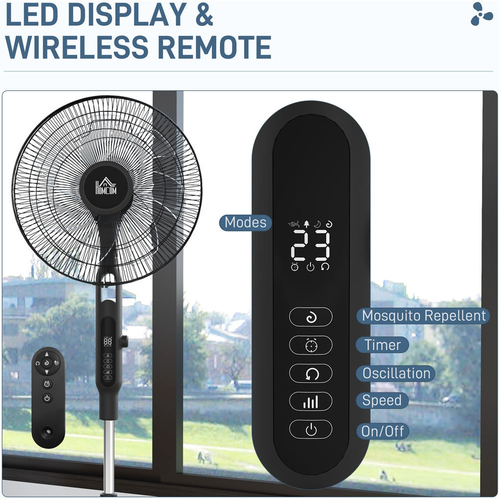 HOMCOM Black Adjustable Oscillating Standing Fan Image 6