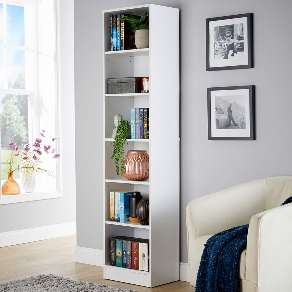Home Source Clara 6 Shelf White Narrow Bookcase Image 1