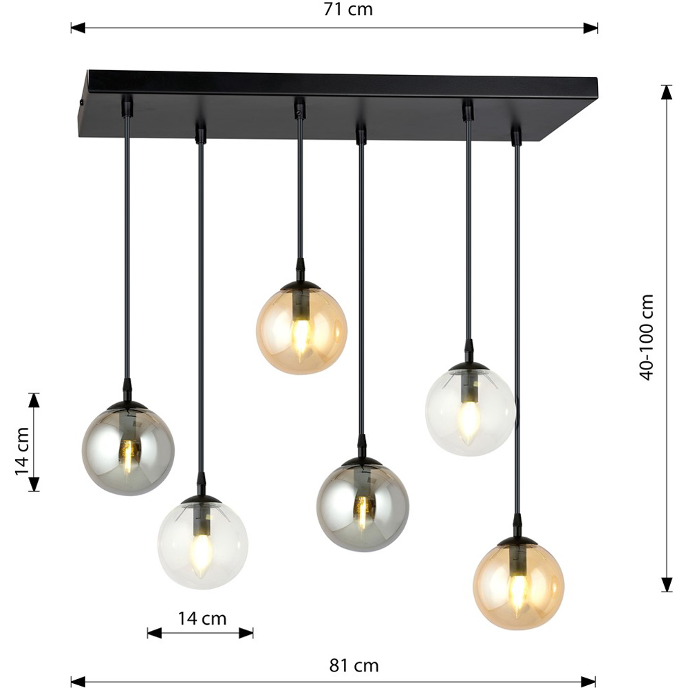 Emibig Cosmo 6 Light Transparent Graphite and Amber Shade Black E14 Ceiling Pendant Light Image 7