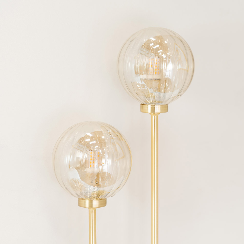 ValueLights Chessy 2 Way Ribbed Glass Globe Gold Stem LED Table Lamp Image 3