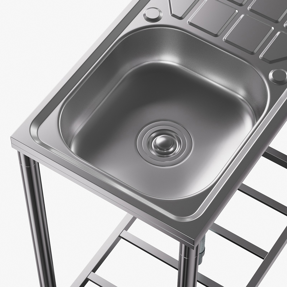 Living and Home Single Trough 201 Stainless Steel Commercial Sink with Drainboard Image 4
