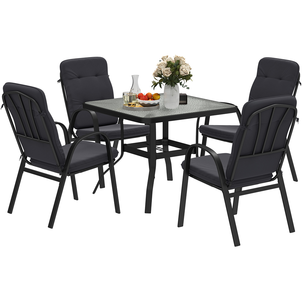 Outsunny 4 Seater Garden Dining Set with Umbrella Hole Black Image 2