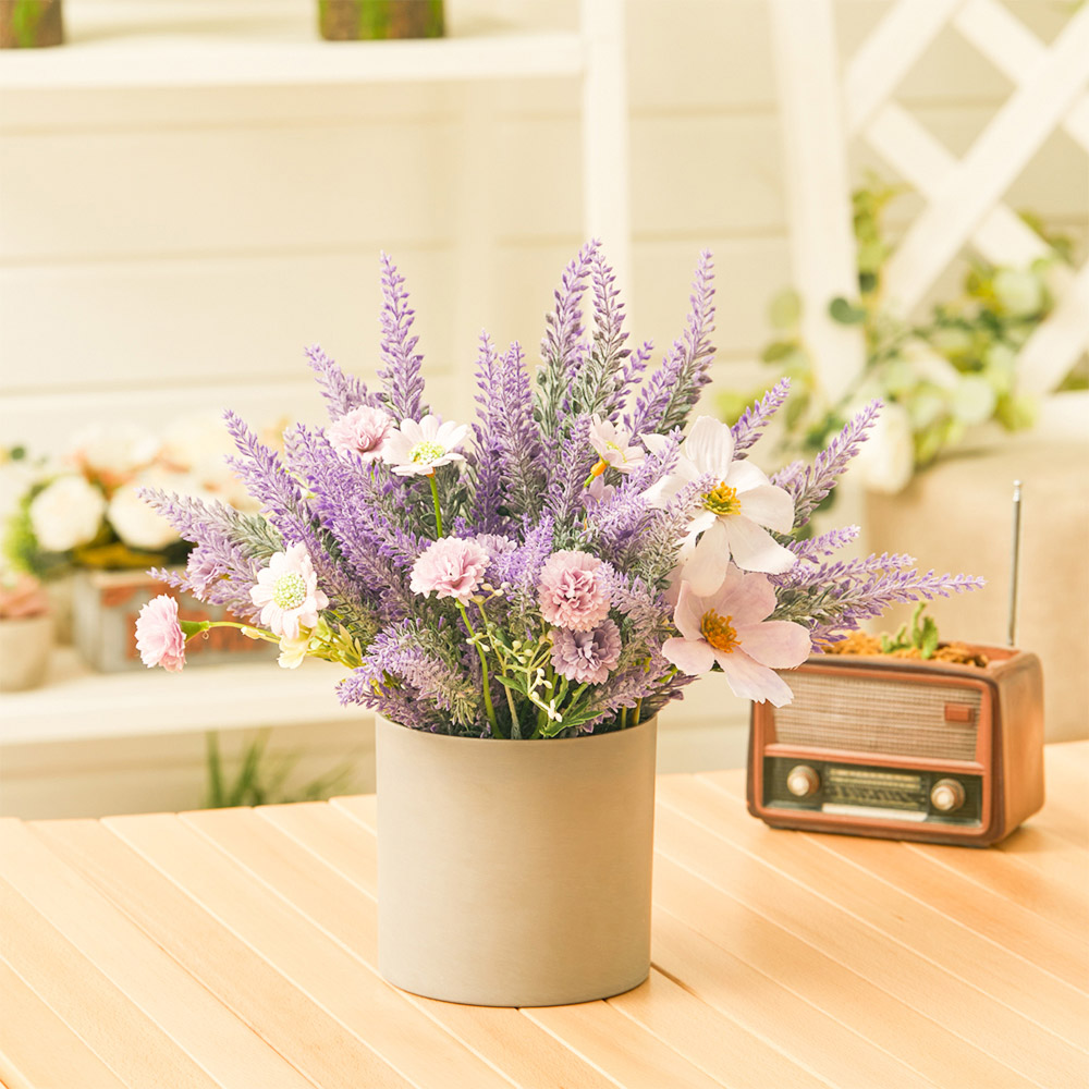 Living and Home Purple Lavender Artificial Flower in Rustic Wood Planter 17cm Image 4