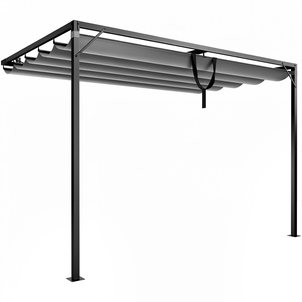 Rattrix 2 x 3m Grey Lean-to-Wall Metal Pergola with Retractable Canopy Image 2