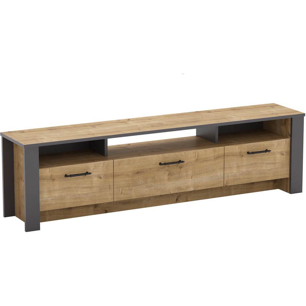 Decorotika Manhattan 3 Door 3 Shelf Sapphire Oak and Dark Grey TV Unit Image 6