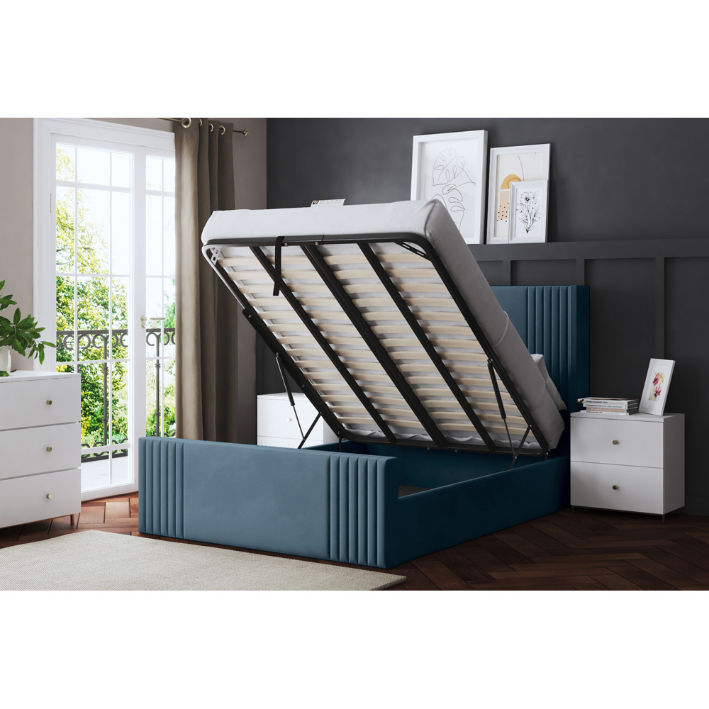 DS Living Elara Small Double Blue Winged Panel Ottoman Bed with Headboard Image 5
