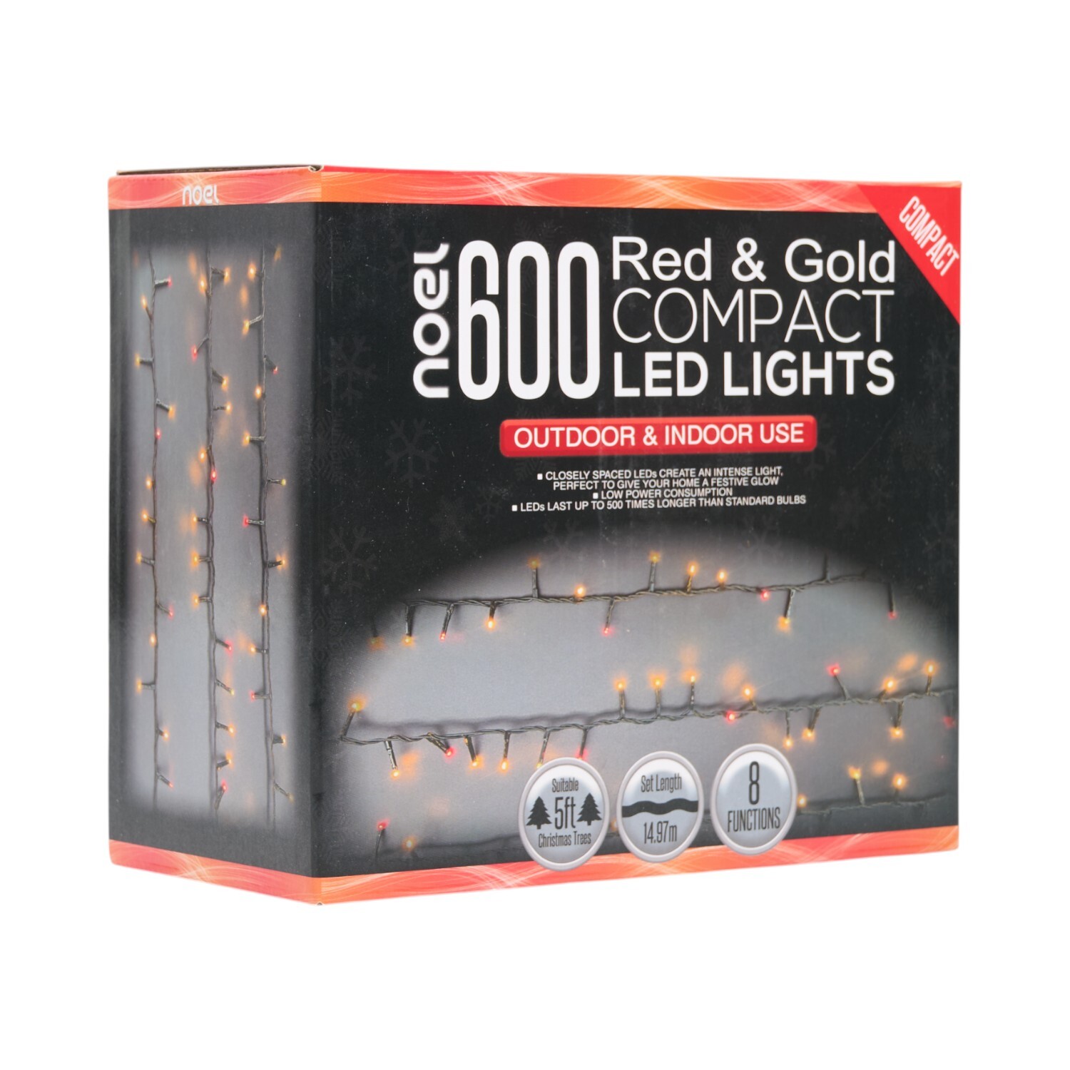 Compact LED Light Chain Red and Gold 600 Image 3