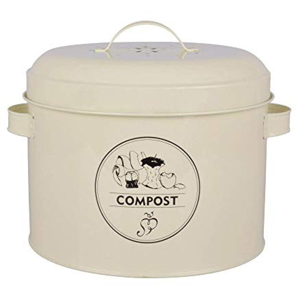 Fallen Fruits Cream Metal Compost Storage Tin with Lid Image 1