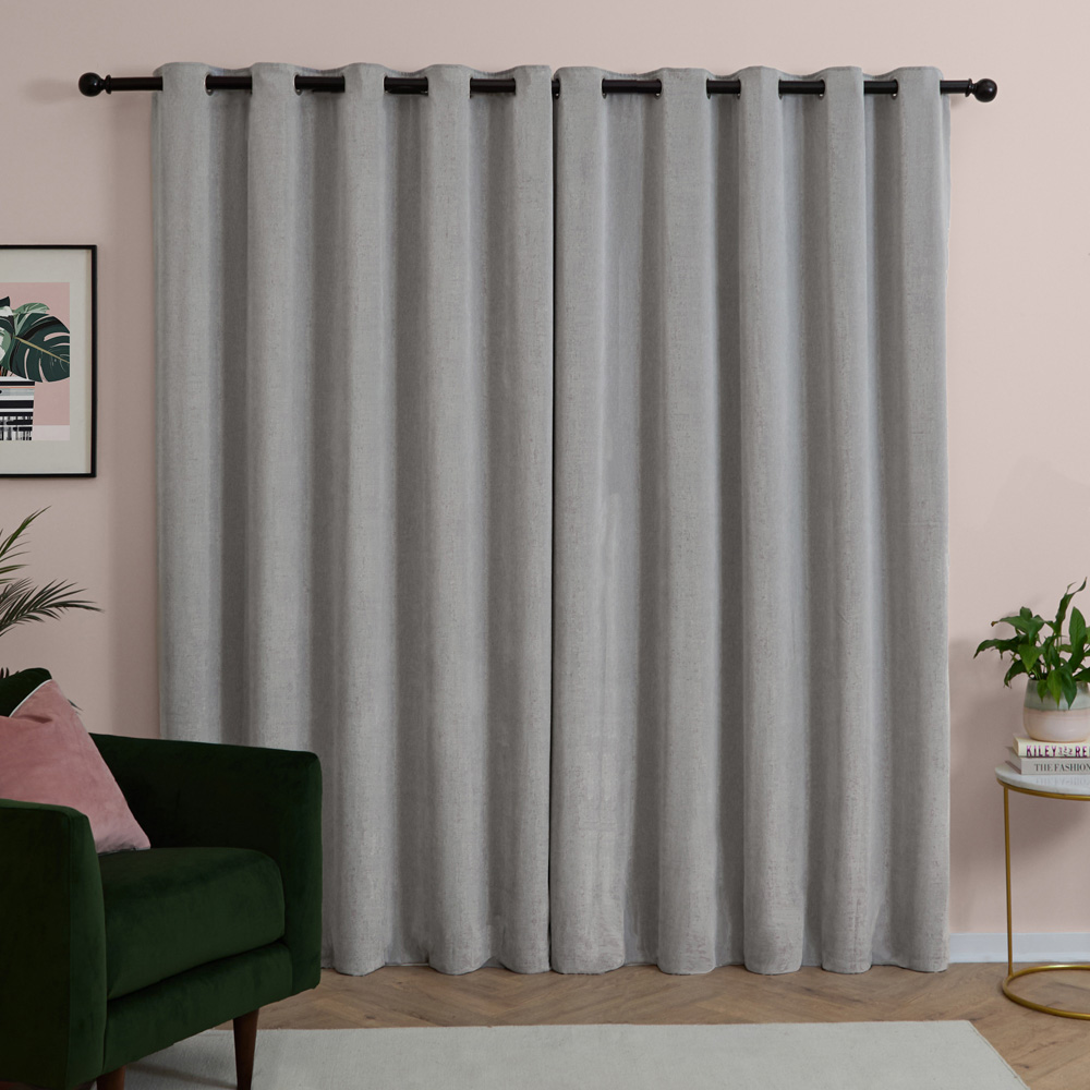 Furn Silver Soft Chenille Blackout Eyelet Curtains 229 x 137cm Image 2