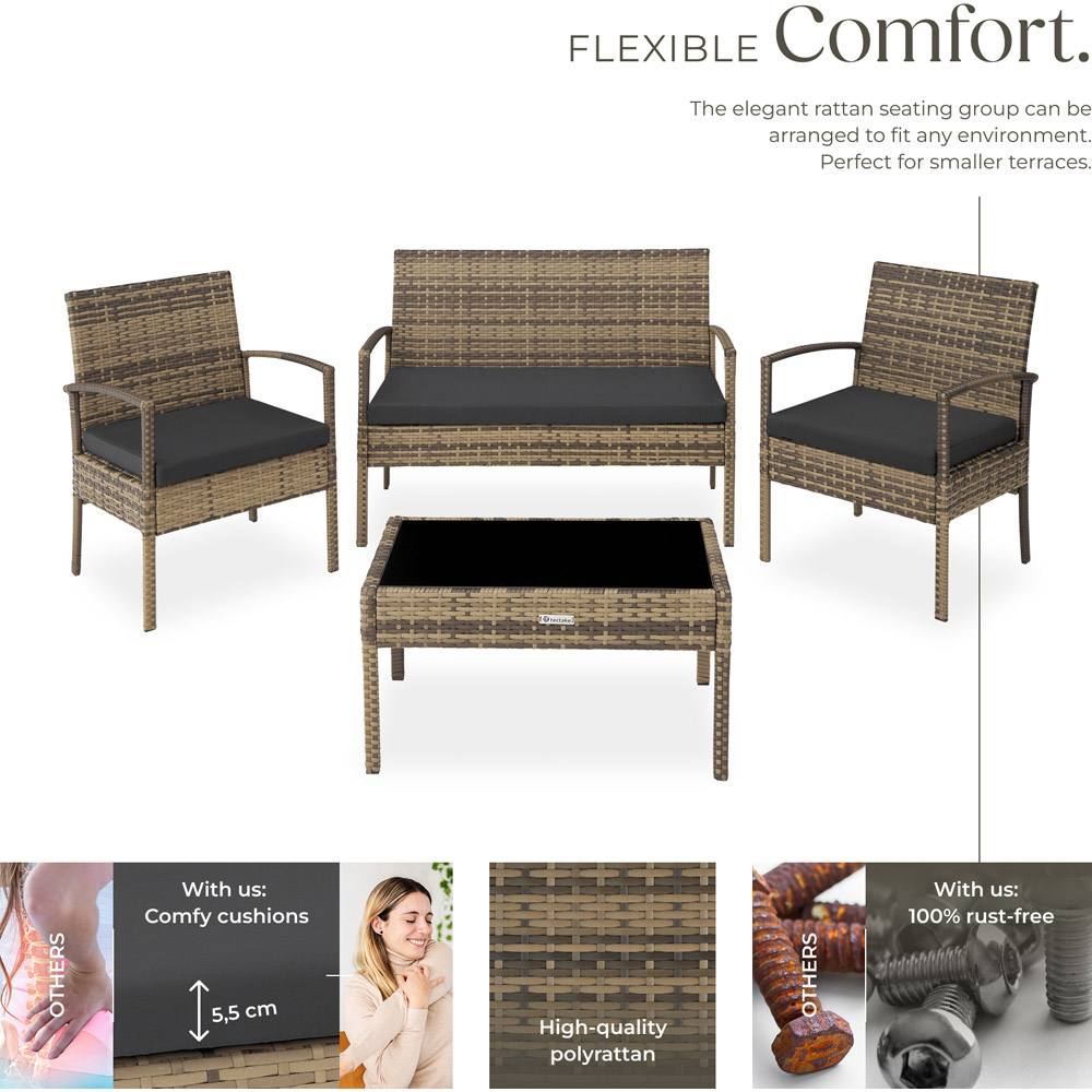 tectake Sparta 4 Seater Natural Rattan Garden Lounge Set Image 7