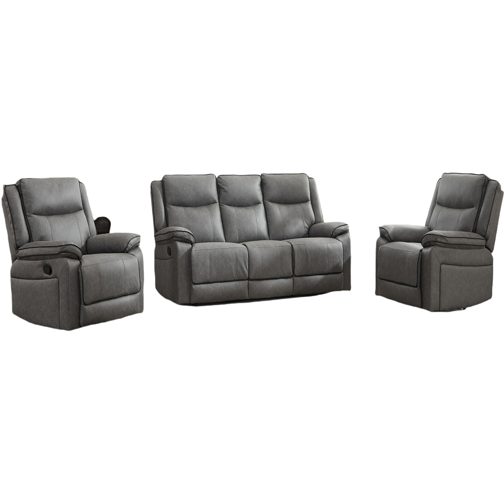 Furniture One 5 Seater Grey Manual Sectional Recliner Couches Sofa Set Image 2