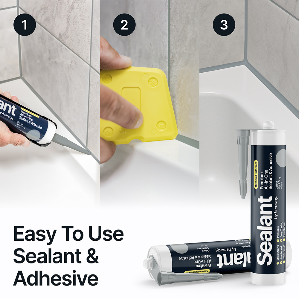 Hemway Premium All-in-One Light Grey Sealant and Adhesive 300ml 3 Pack Image 2