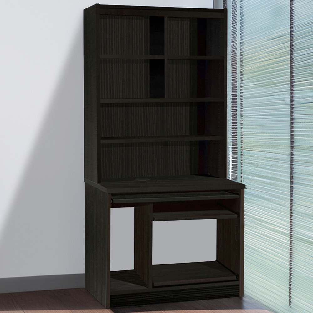 R White Cabinets 6 Shelf Computer Desk with Hutch Black Image 1