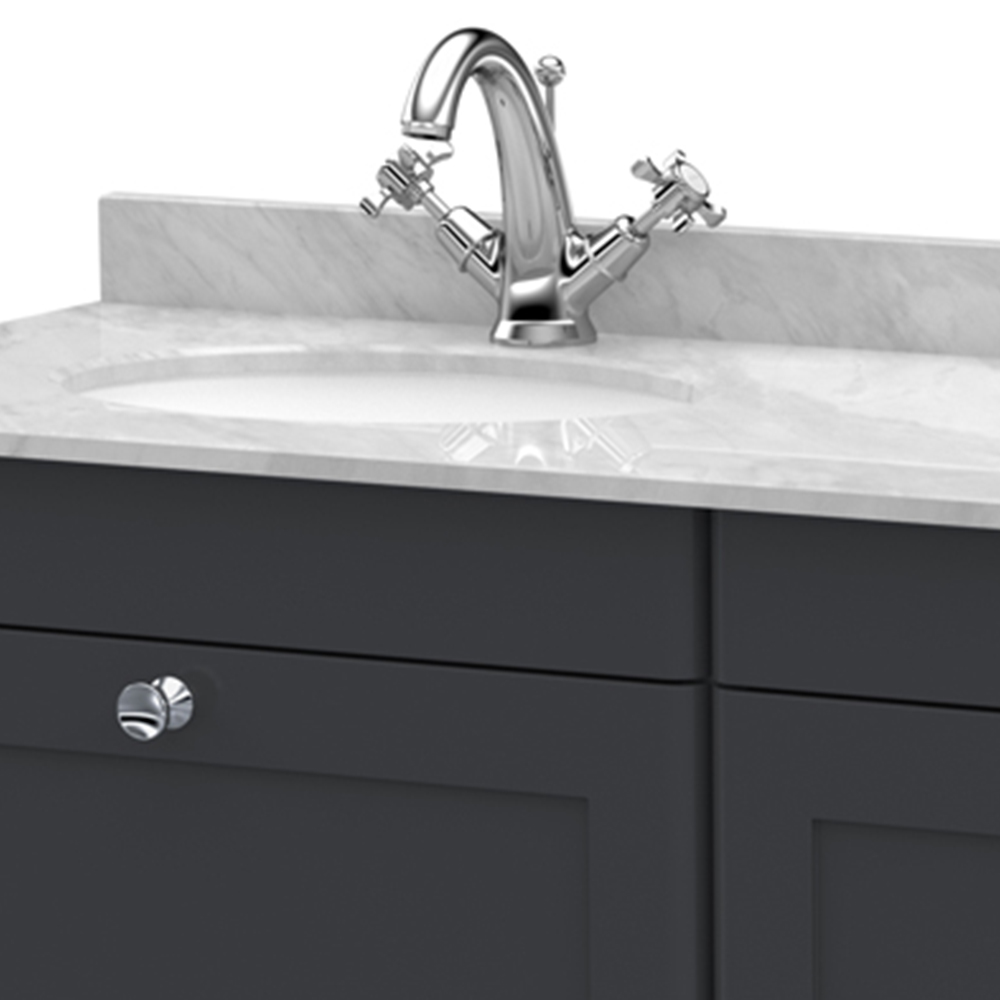 nuie Classique 2 Drawer Soft Black and Grey Wall Hung Unit and 1 Tap Hole Marble Basin 1200mm Image 2
