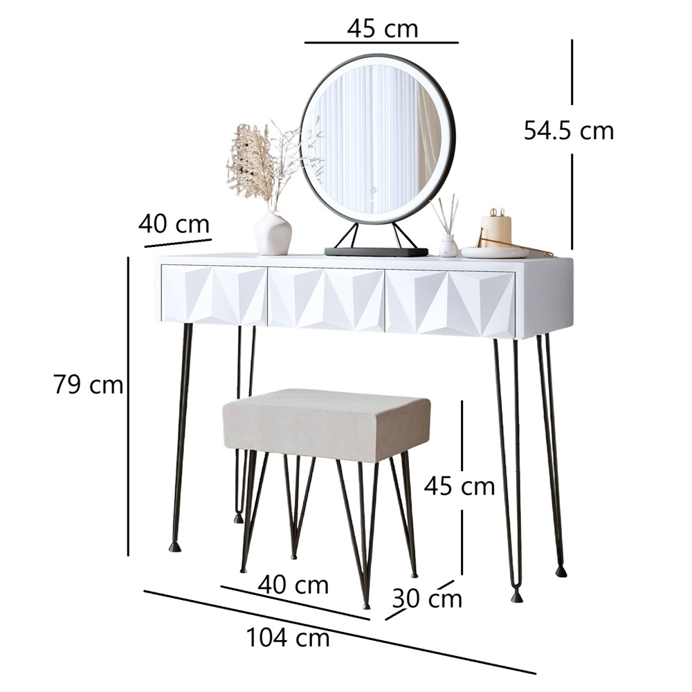 CARME Home Claudia White and Black Belle LED Mirror Dressing Table with Stool Image 7