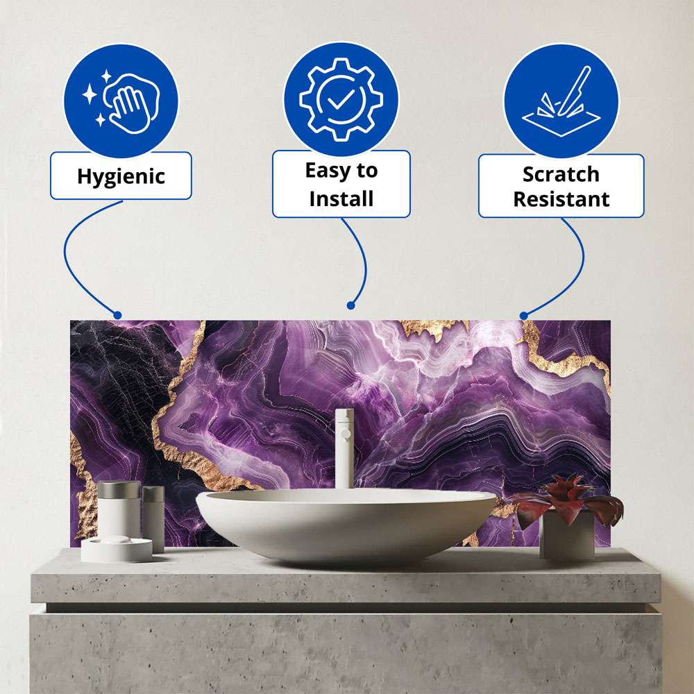 Warren Reed Designer Deep Purple Marble Effect Bathroom Splashback 25 x 60cm Image 3