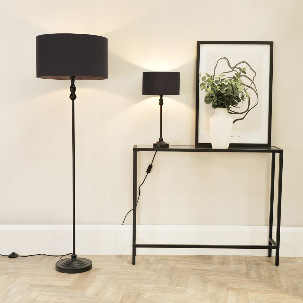 ValueLights Maggie Charcoal and Black Drum Shade Candlestick LED Table Lamp Image 5