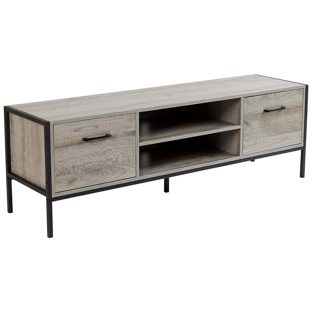 Home Source Oakmere 2 Door 2 Shelf Grey TV Unit Image 2