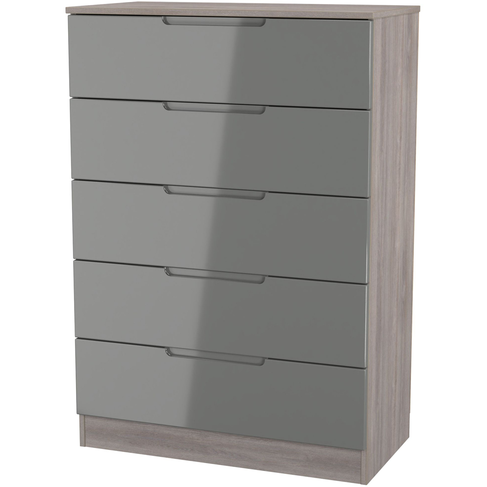 Crowndale Milan 5 Drawer Grey Gloss and Grey Oak Chest of Drawers Ready Assembled Image 4
