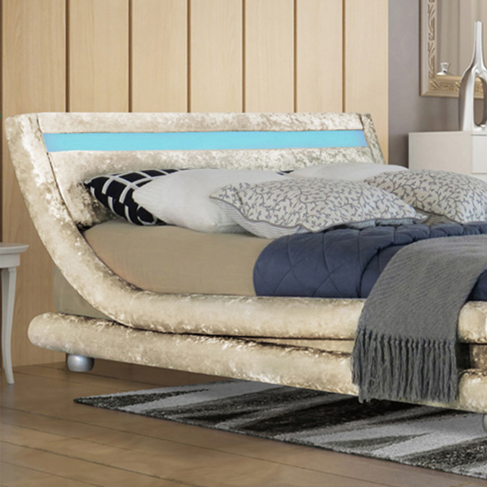 Brooklyn Modern Curved King Size Cream Crushed Velvet LED Bed Frame Image 2