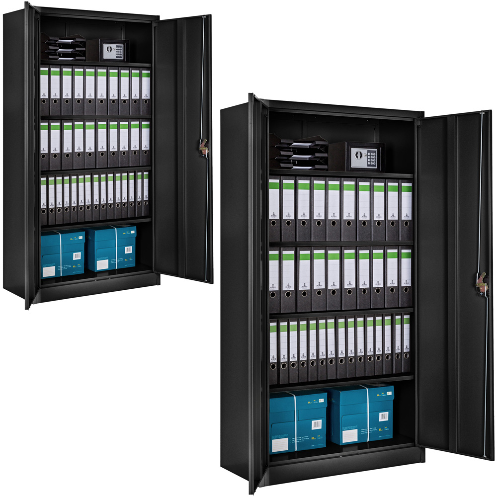 Tectake 5 Shelf Black Lockable Filing Cabinet Set of 2 Image 3