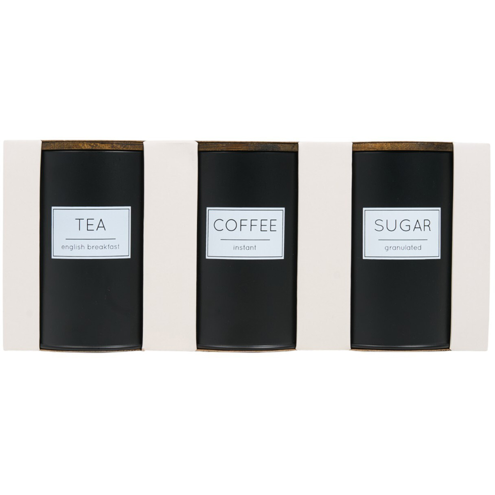 Set of 3 Canisters with Bamboo Lids Black Image 3