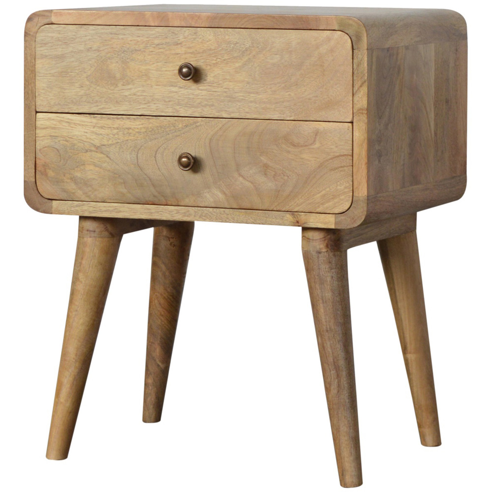 Artisan Furniture Brown 2 Drawer Solid Wood Curved Oak-ish Bedside Table Image 4