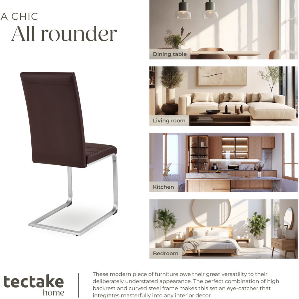 tectake Set of 4 Cappuccino Cantilever High Backrest Dining Chair Image 7