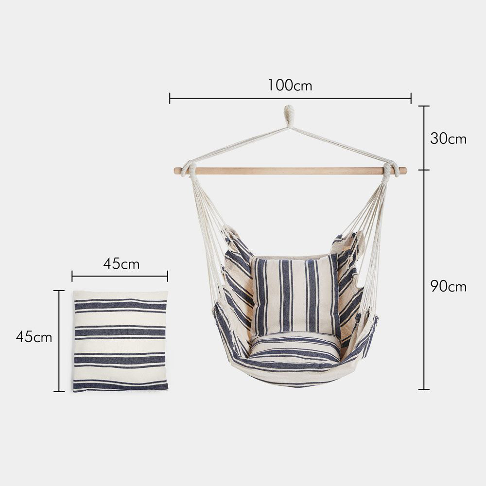VonHaus Blue and White Striped Hanging Garden Swing Chair Image 8