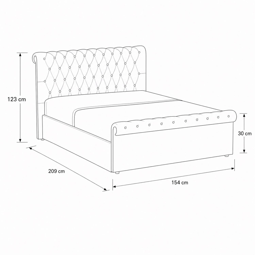 FWStyle Abbey Double Cream Almond Side Lift Ottoman Bed Frame with Scroll Buttoned Headboard Image 8