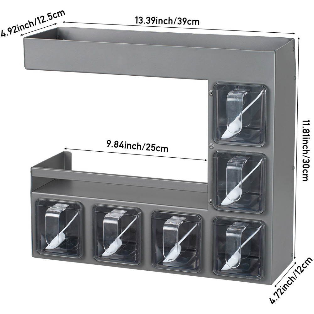 Living and Home 3-Tier Grey Gunmetal Wall Mounted Spice Rack with 6 Spoons Image 8