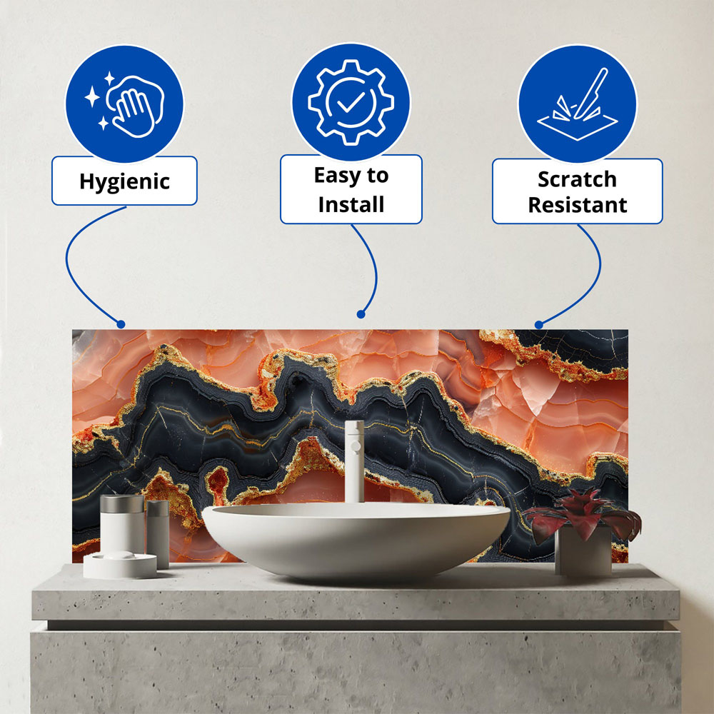 Warren Reed Designer Black Pink and Gold Marble Effect Bathroom Splashback 25 x 60cm Image 3