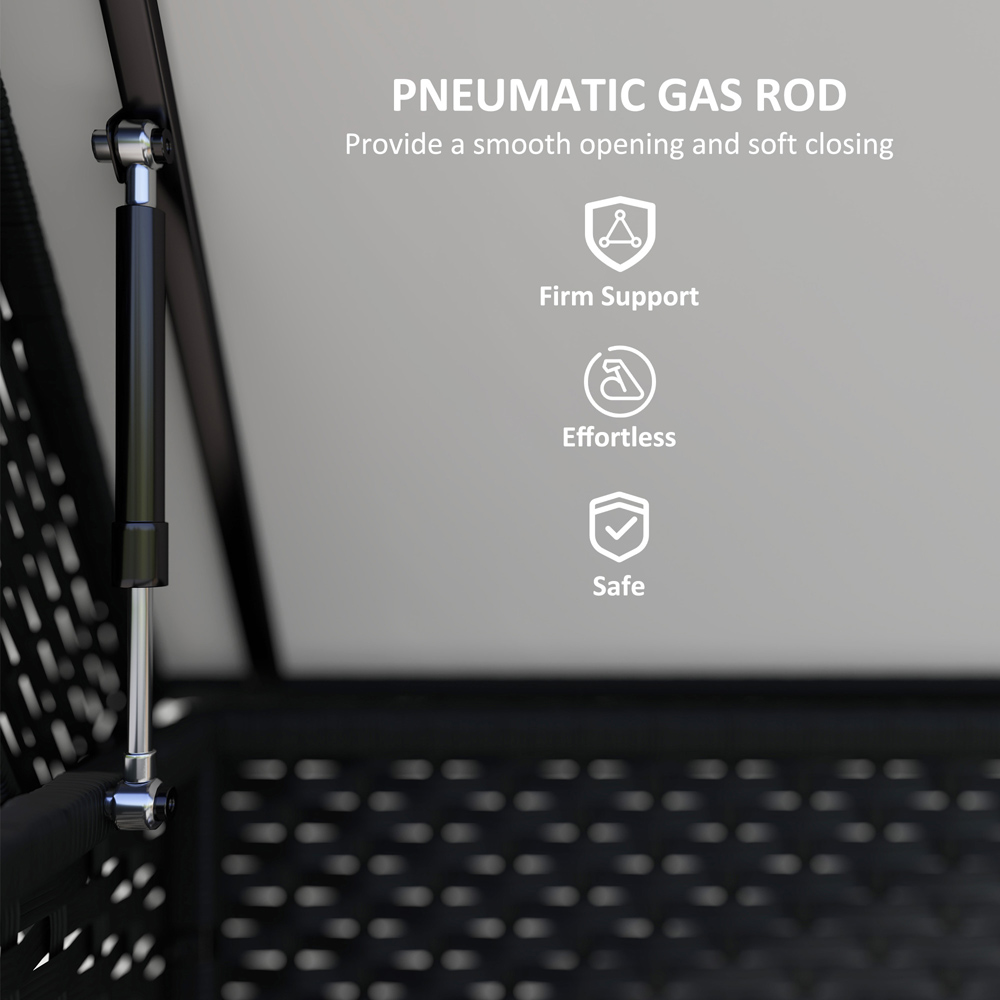 Outsunny Black Rattan Garden Storage Box with Gas Lift Lid and Wheels 627L Image 5