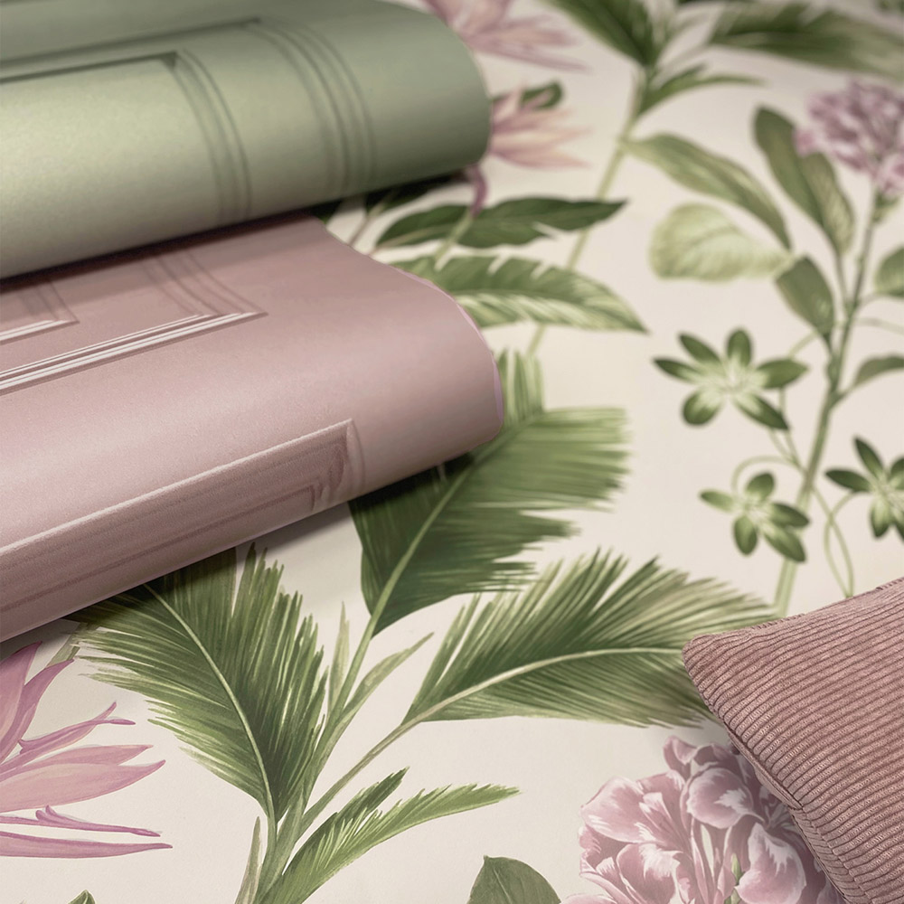 Belgravia Decor Oliana Floral Green and Pink Wallpaper Image 4