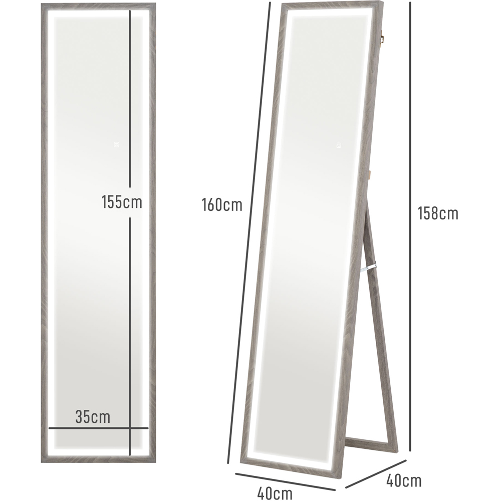 Portland Grey Wood Effect Frame Full Length Mirror with Dimming Lights 160 x 40cm Image 9