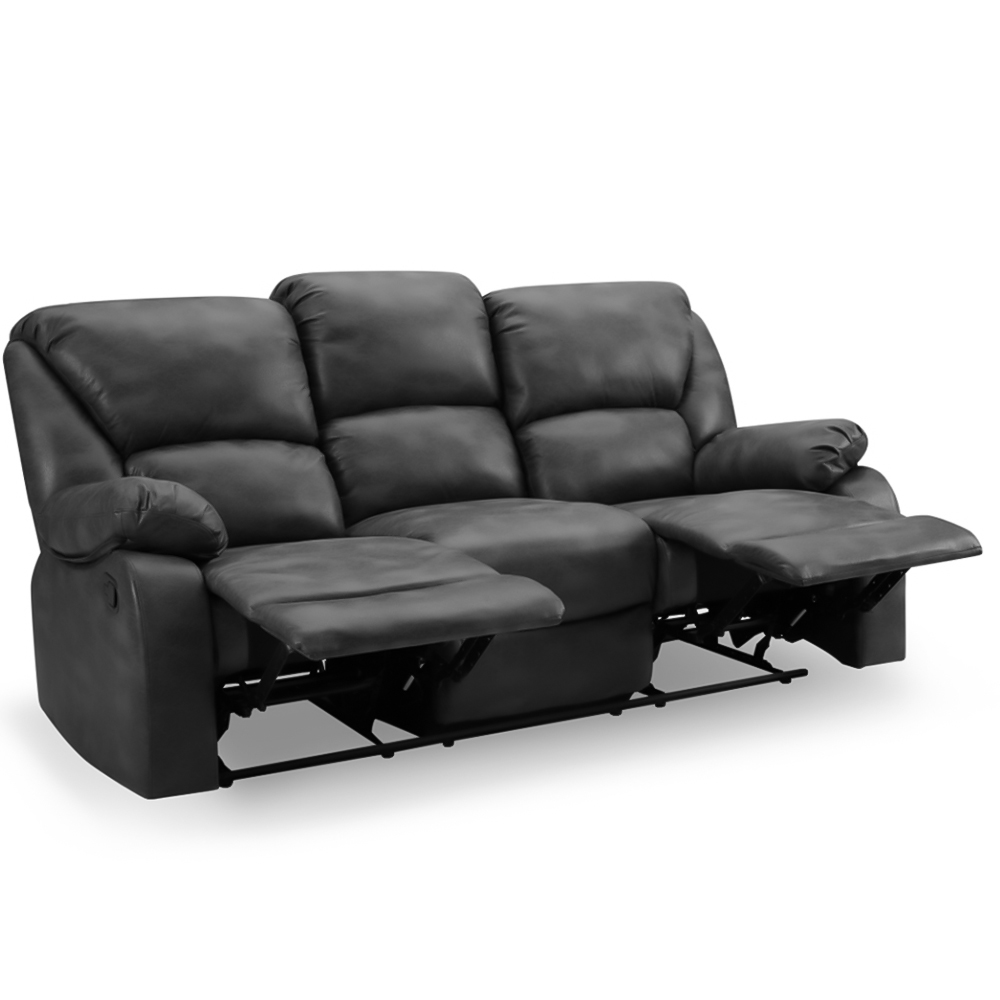 Home Detail Enoch 3 Seater Black Faux Leather Manual Recliner Sofa Image 5