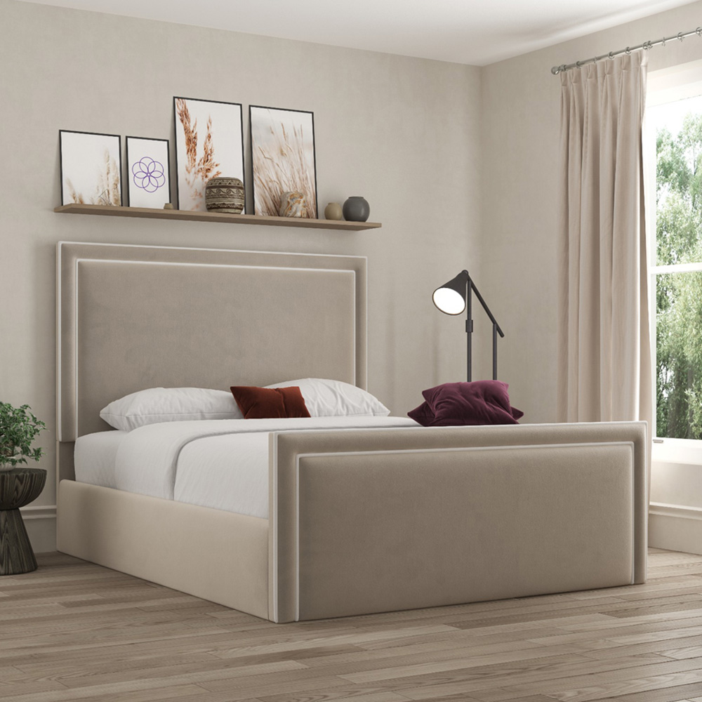 DS Living Verona King Size Bistra Beige Piping Ottoman Bed Image 4