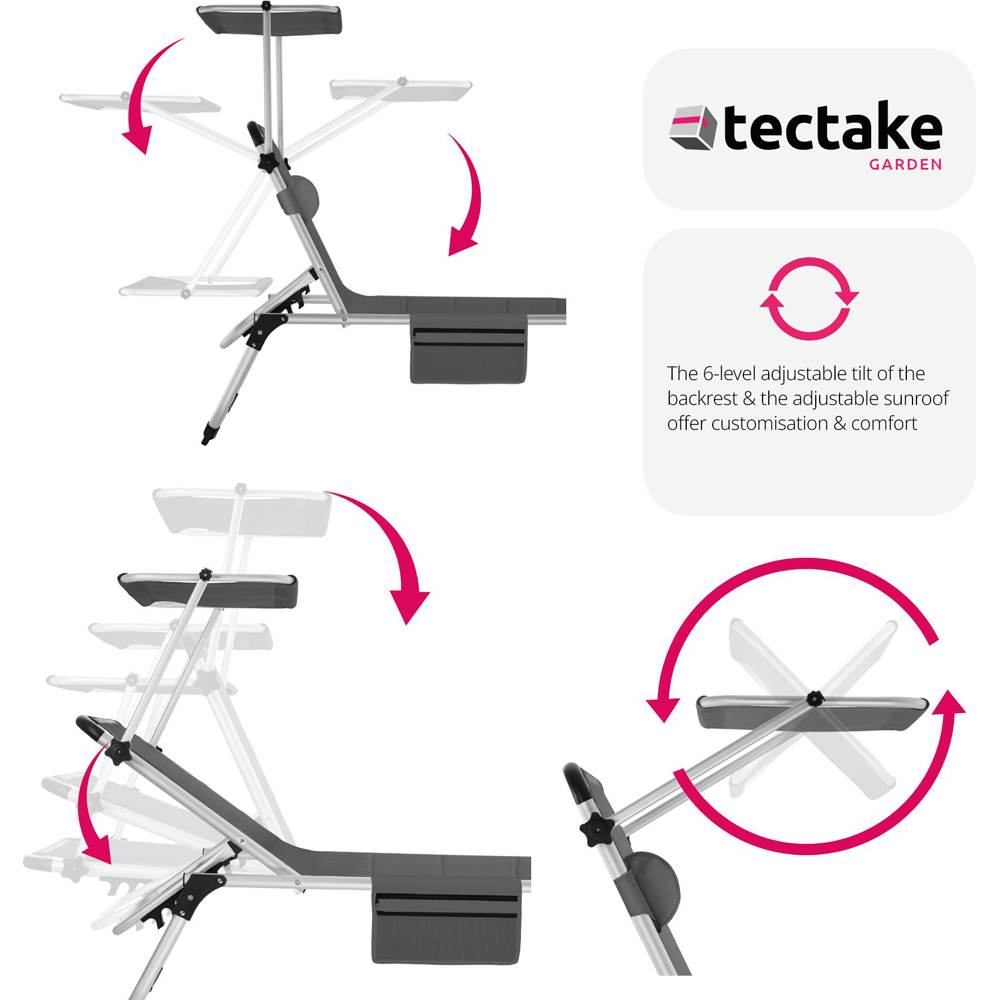 tectake Lorella Grey Aluminium Frame Foldable Sun Lounger Image 4