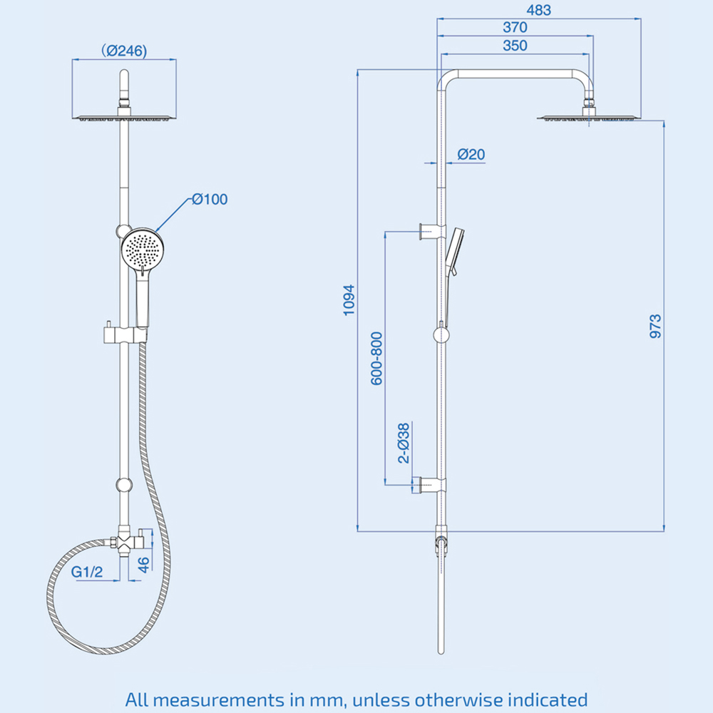 Nes Home Kenton Matte Black Round Bath Shower Mixer Tap and Riser Rail Kit with Handset Image 4