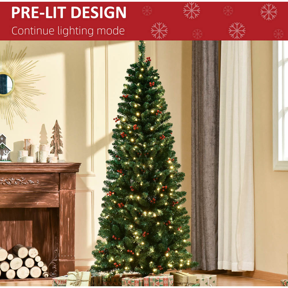 Everglow Pre-Lit Green Artificial Pencil Christmas Tree with Red Berries 6ft Image 3