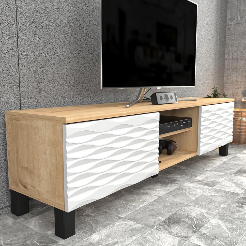 Decorotika Lukas 2 Door 2 Oak and White TV Unit Image 3