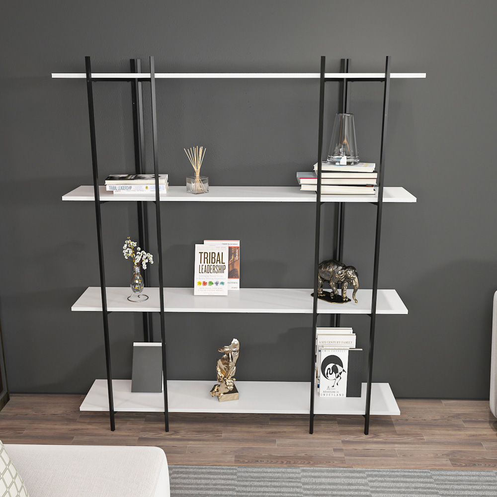 Decorotika Moss 4 Shelf White and Black Bookcase Image 4