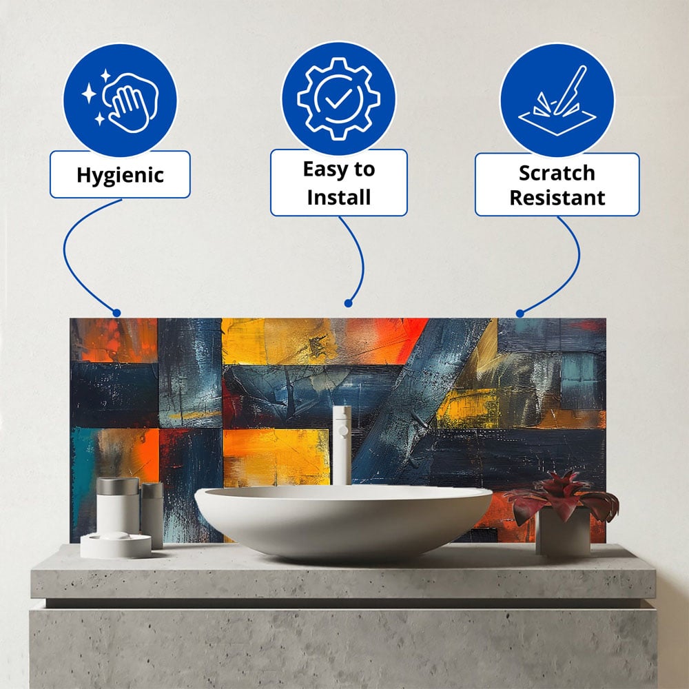 Warren Reed Designer Geometric Interplay Abstract Patterns Glass Bathroom Splashback 25 x 60cm Image 3
