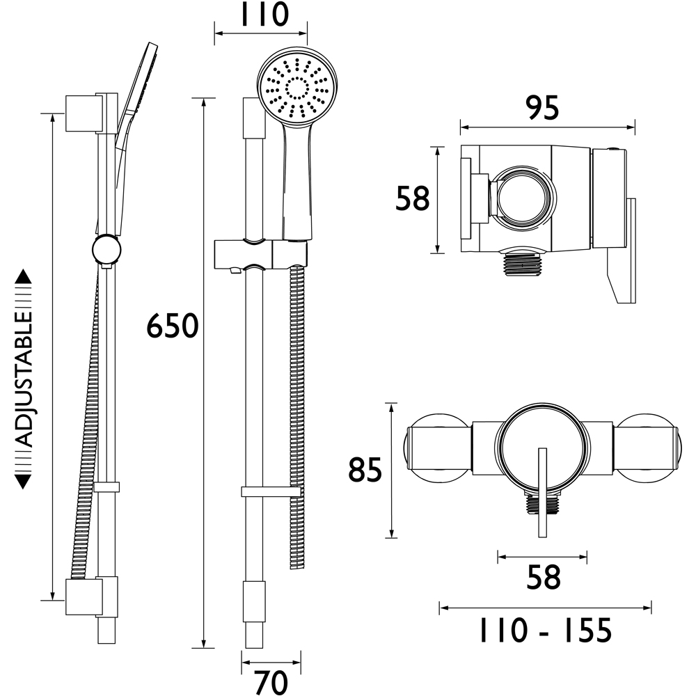 Bristan Sonique Chrome Thermostatic Exposed Shower Valve with Single-Function Handset. Image 8